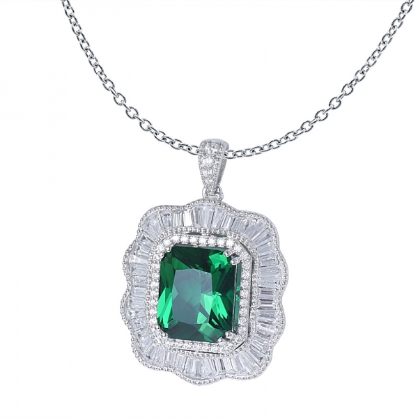 8Ct Grünen Synthetischen Smaragd-Rechteck-Form Sterling Silber Anhänger Halskette 