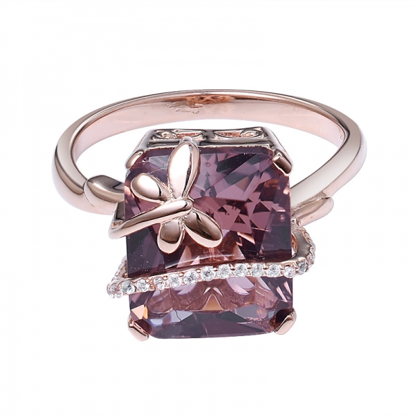 Princess Cut Rosa Morganit Edelstein-Design in 14K Rose Gold-Libelle-Ring-Halsketten-Geschenke 