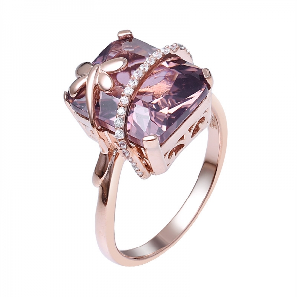 Princess Cut Rosa Morganit Edelstein-Design in 14K Rose Gold-Libelle-Ring-Halsketten-Geschenke 