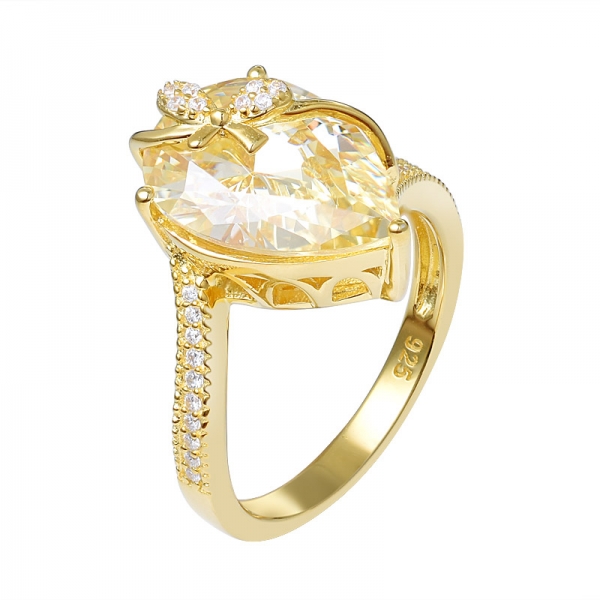 Luxus Frauen 925 Silber 5Ct Pear Cut gelb Diamant-Hochzeit Ring-Set Schmuck-Geschenk 