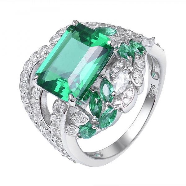 Edelstein-Ringe Smaragd-Schnitt grün Farbe Labor gewachsen Smaragd Cluster-Hochzeit Ring 