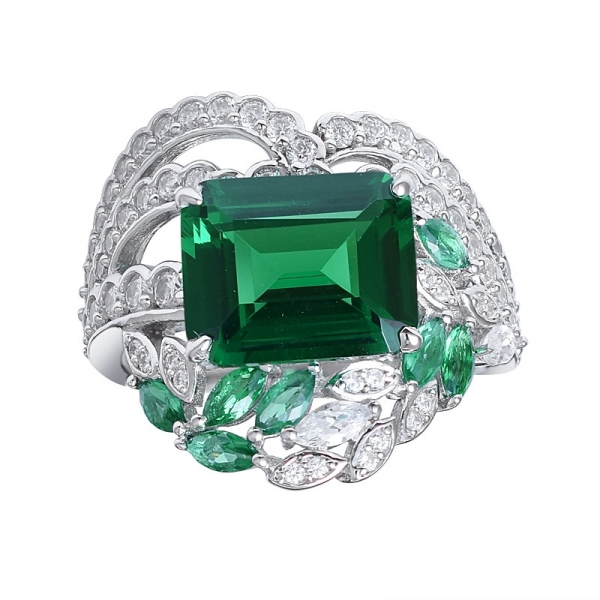 Edelstein-Ringe Smaragd-Schnitt grün Farbe Labor gewachsen Smaragd Cluster-Hochzeit Ring 