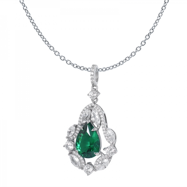 925 sterling Silber pear Cut 5 Karat Erstellt Smaragd-Diamant-Anhänger 