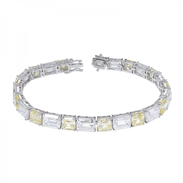 1 Karat Gelber Diamant-Tennis-Armband Asscher Cut für Frauen mit Sicheren Doppel-Faltschließe 