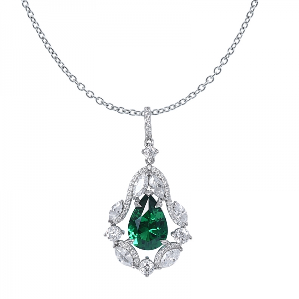 925 sterling Silber pear Cut 5 Karat Erstellt Smaragd-Diamant-Anhänger 