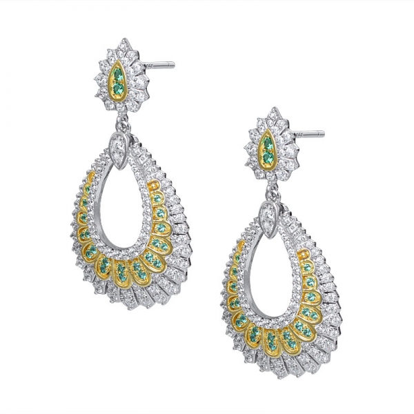 2-Ton-vergoldet Emerald Green Diamond Drop Baumeln Ohrringe Hochzeit für Frauen 