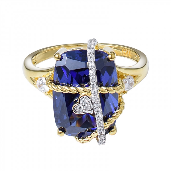Moderne Ebnen Set Diamant-Verlobungsring w/8 Karat Kissen Cut Blau Tansanit hohe Qualität 