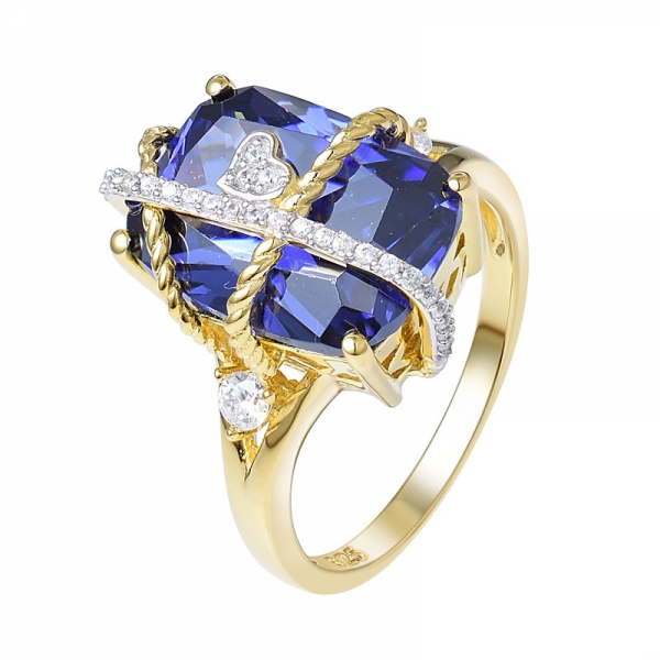 Moderne Ebnen Set Diamant-Verlobungsring w/8 Karat Kissen Cut Blau Tansanit hohe Qualität 