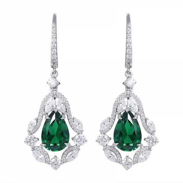 925 sterling Silber pear Cut 3 Karat Erstellt Smaragd-Diamant-Ohrring 