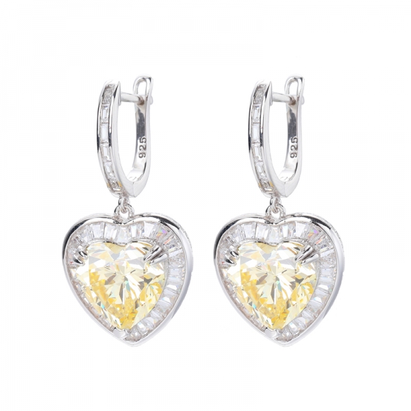Herz-Form-Canary Yellow CZ Rhodium Over Sterling Silber Ohrringe 