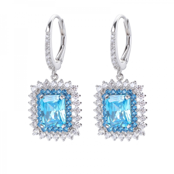 Elegantes Aqua-Blau CZ Rhodium Beschichtung Über Sterling Silber Ohrringe 