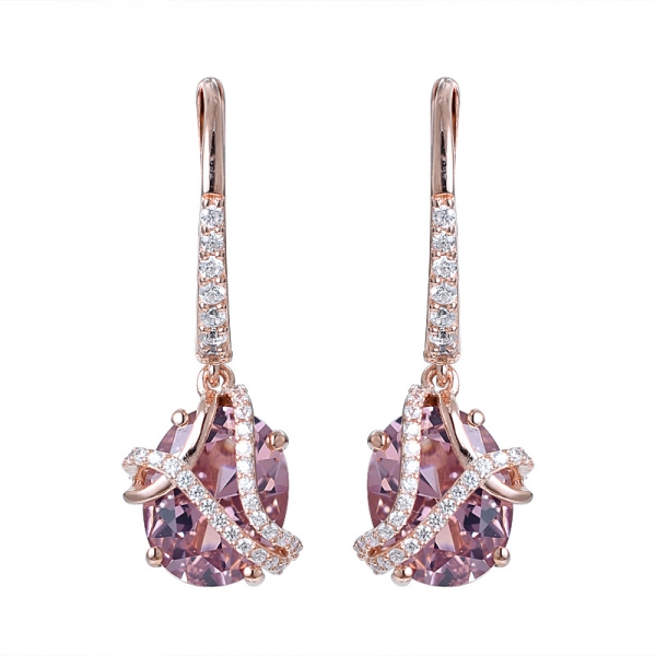 Oval Schneiden simulieren, Morganit-Rosa Granulation Diamant-Hochzeit Ohrring 