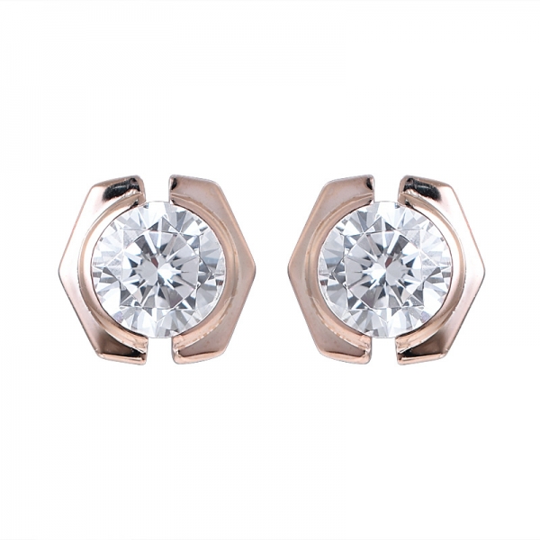 3 Karat runder CZ Diamant 18 Karat Rosé vergoldet Ohrring Set Schmuck 