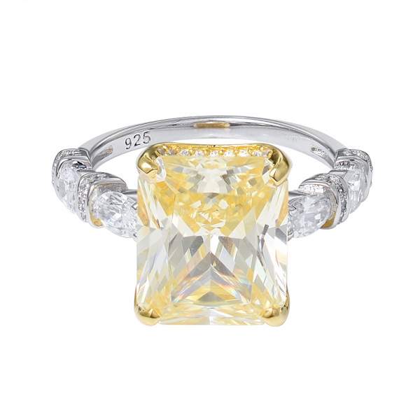  8Ct gelber Diamant im Prinzessschliff Simulant Rhodium über Silberring 