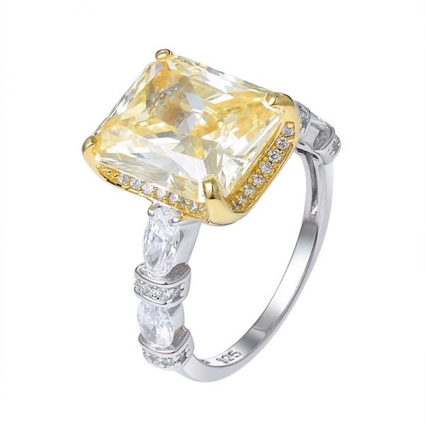  8Ct gelber Diamant im Prinzessschliff Simulant Rhodium über Silberring 