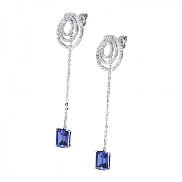 blaues Tansanit-Rhodium über Ohrringen aus Sterlingsilber 