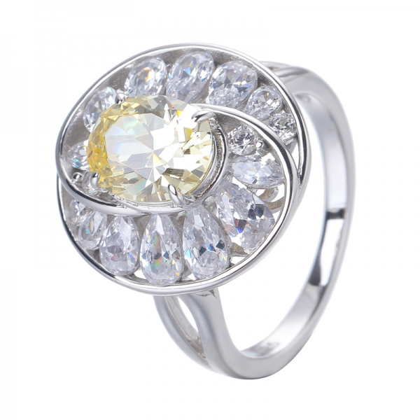 Diamantgelbe Farbe Zirkonia Zentrum Rhodium über Sterling Silber Ring 