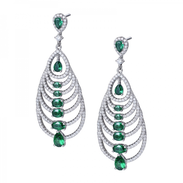 Sterling Silber kreierte grüne Smaragd elegante baumelnde Schmuckohrringe 