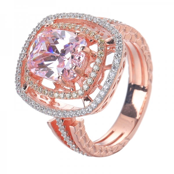Phantasie Diamant rosa CZ Mitte Roségold und Rhodium über Sterling Silber Ring 