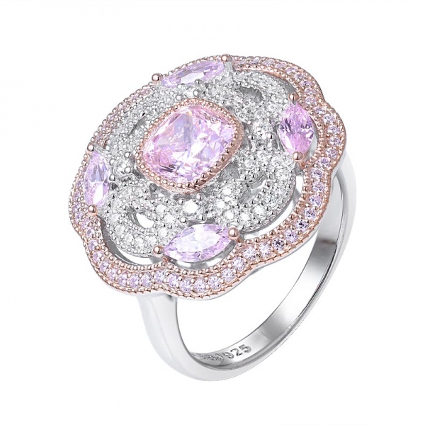 Modedesign 1ct Hellrosa Diamant-Verlobungsring im Kissenschliff 