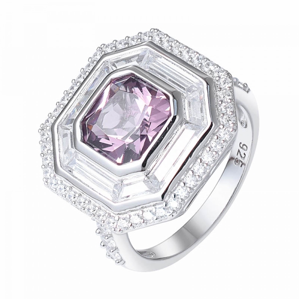  925 Sterling Silber CZ Diamantkissenschliff erstellt Morganit Verlobungshalo Ring 