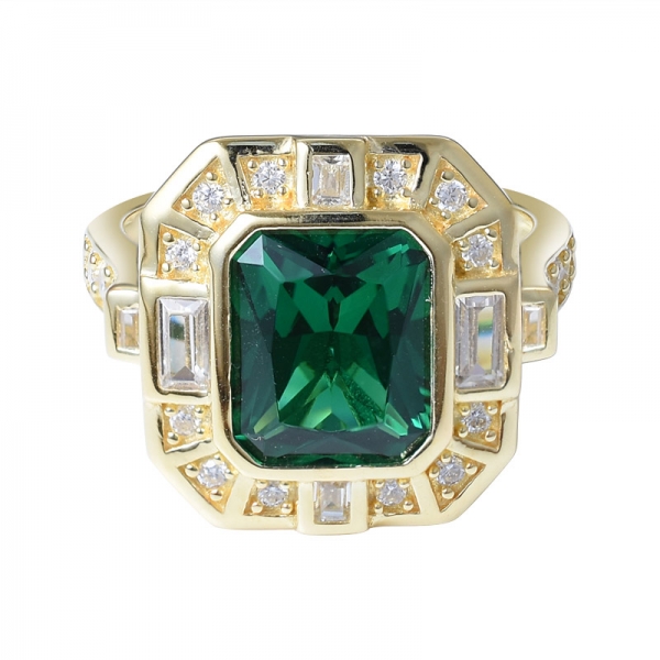 kreierte grünes Smaragd vergoldet über Sterling Silber Ring 