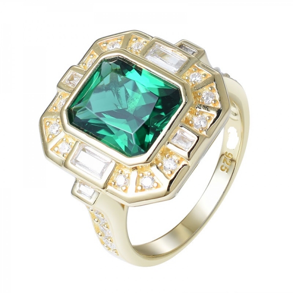 kreierte grünes Smaragd vergoldet über Sterling Silber Ring 