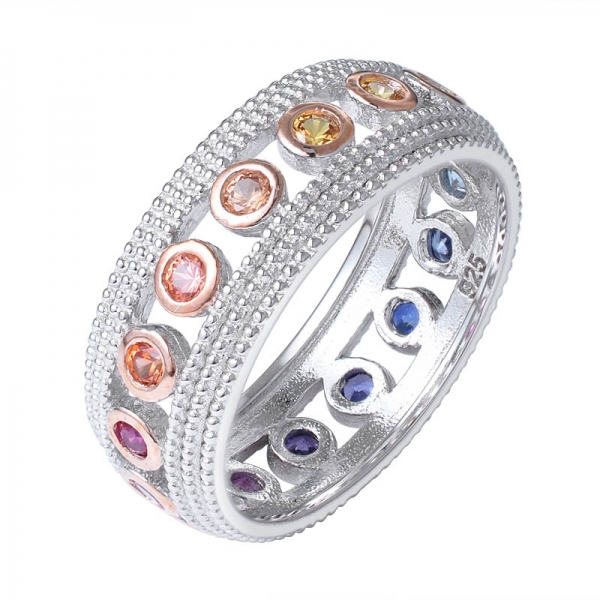 Regenbogen Farbe Saphir Edelstein runden Schnitt Ewigkeit Ring 