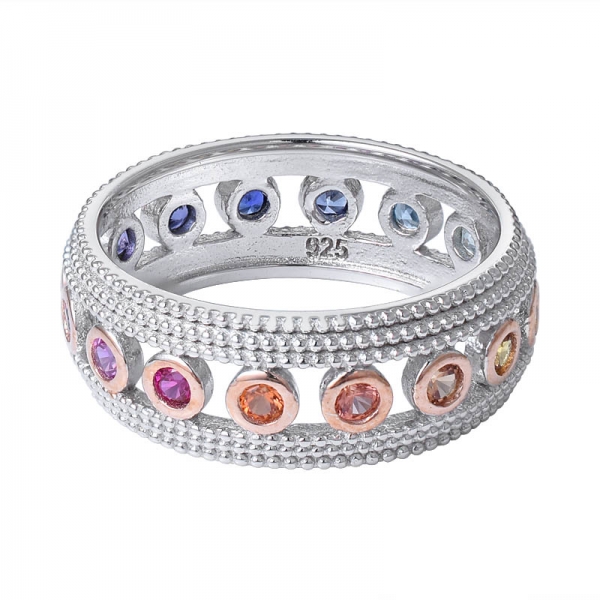 Regenbogen Farbe Saphir Edelstein runden Schnitt Ewigkeit Ring 