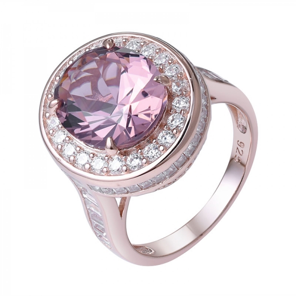 Luxus oval rosa Morganit Zirkonia Edelstein Roségold Silber Ring 