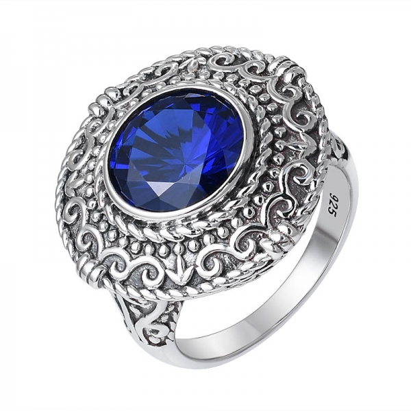 blau Saphir Verlobung schwarz plattiert 925 Silber Schmuck Ring Lieferant 