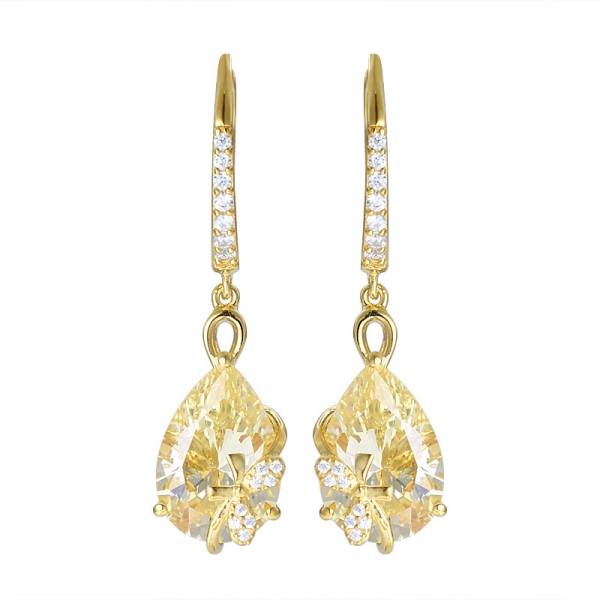 Luxus Frauen 925 Silber 5Ct Birnenschliff gelben Diamant Ohrring Hochzeitsschmuck Geschenk 