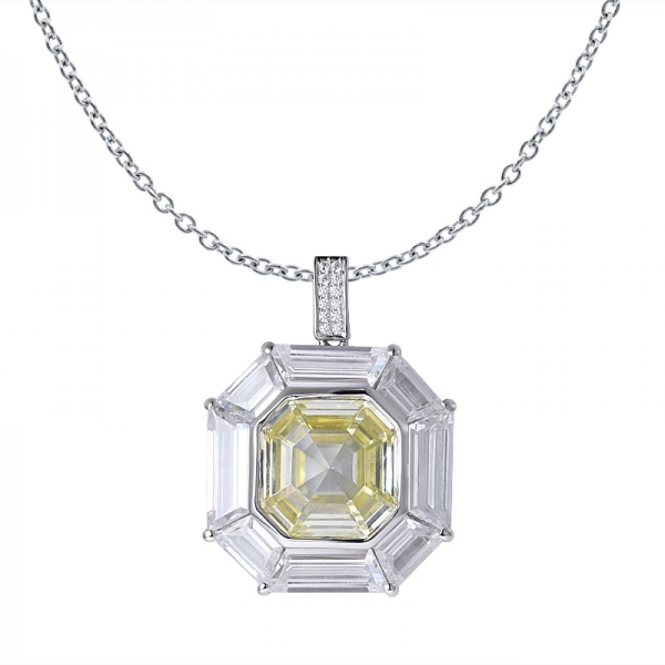 Asscherschliff simuliert Rhodium aus gelbem Diamant über einem Kristallanhänger aus Sterlingsilber 