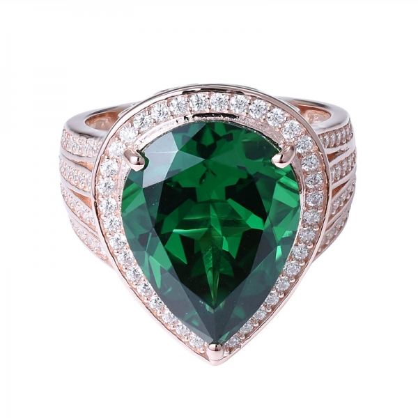kreierte grüne Smaragdbirnenform Roségold über Sterling Silber Verlobungsring für Frauen 