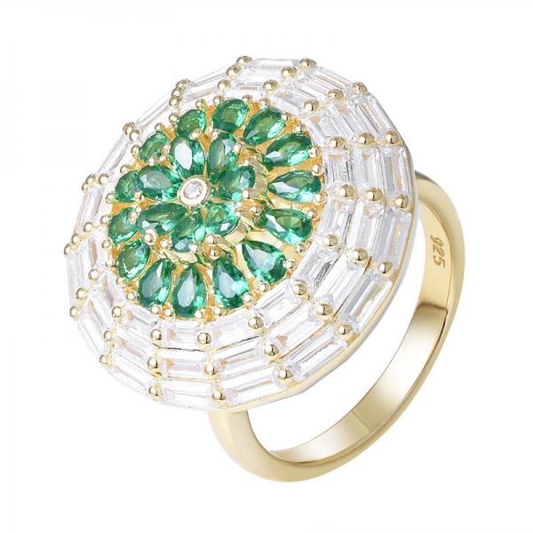 Birnenform grünes Smaragdgelbgold über Sterling Silber Cluster Ring 
