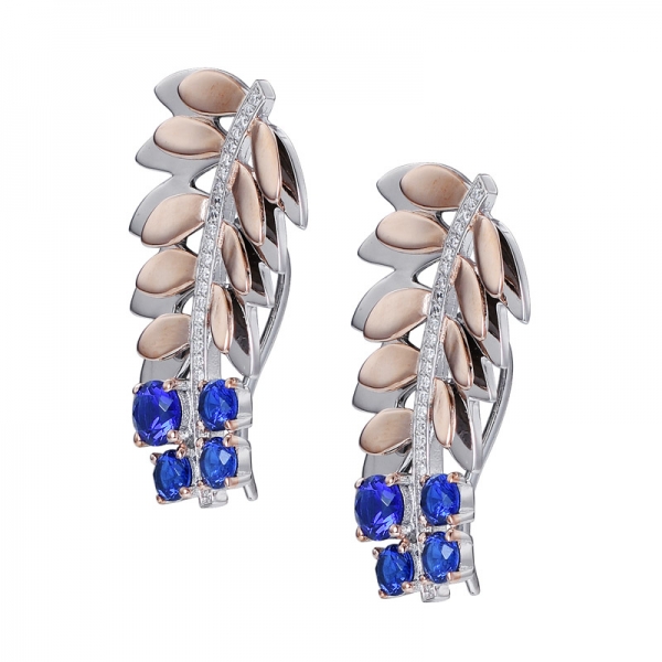 blaue Saphir-Sterlingsilberblätter formen Ohrringe für Frauen 