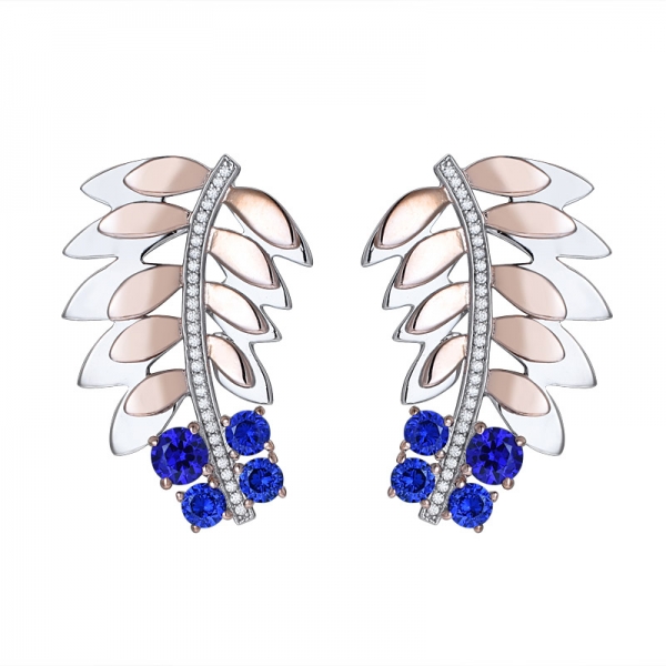 blaue Saphir-Sterlingsilberblätter formen Ohrringe für Frauen 