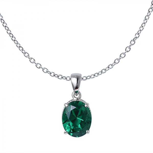 grüner Smaragd erstellt 4.0 ct oval geschnittenes Rhodium über Sterling Silber Anhänger Halskette für Frauen 