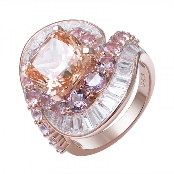 Kissen geschnittener Champagner CZ 18K Roségold über Sterling Silber Verlobungsring 