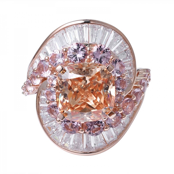 Kissen geschnittener Champagner CZ 18K Roségold über Sterling Silber Verlobungsring 