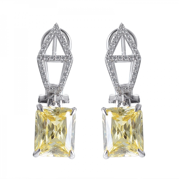 gelber Diamant erstellt Prinzessin Schliff Ohrringe 925 Sterlingsilber mit Smaragdschliff 