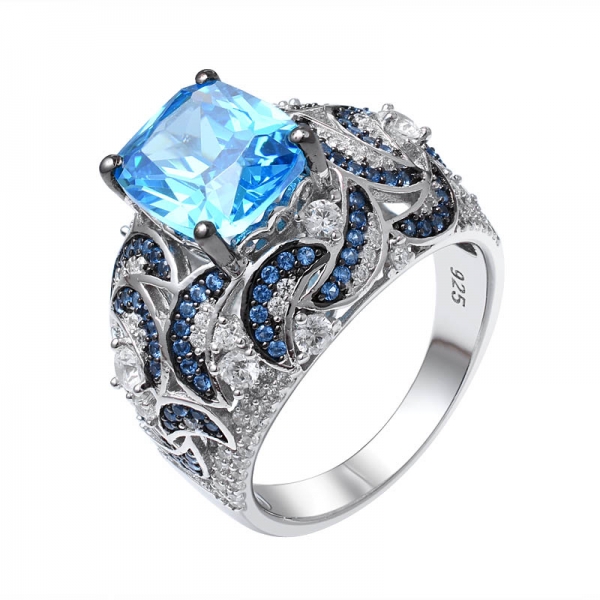 blauer Neonapatit CZ & Blau Saphir 2 Ton über Sterling Silber Ehering für Frauen plattiert 
