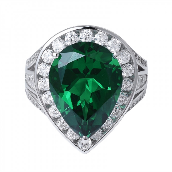 Birnenschliff kreierte grünes Smaragd-Rhodium über Sterlingsilberring für Frauen 