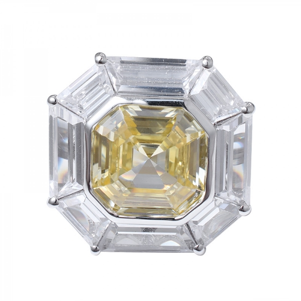  Asscher Schnitt simulieren gelbes Diamant-Rhodium über Sterling Silber Bandring 