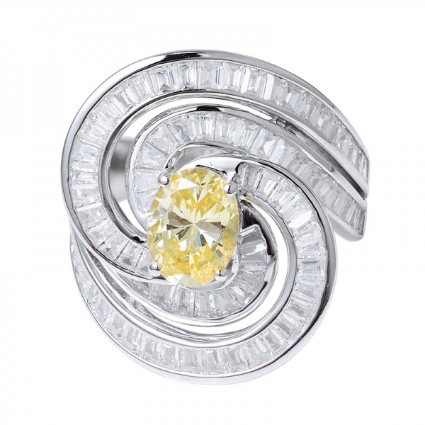  1Ct ovaler gelber Diamant simulierte Rhodium über Ehering aus Sterlingsilber 