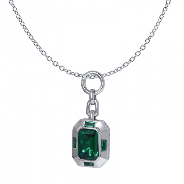 4 Karat grüner smaragdgrüner simulierter Rhodium über Sterling Silber Halskette 