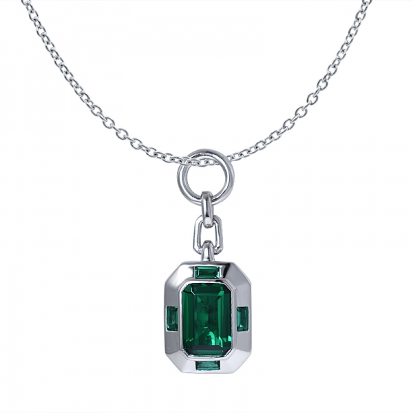 4 Karat grüner smaragdgrüner simulierter Rhodium über Sterling Silber Halskette 