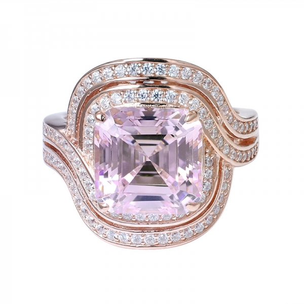  Asscher rosa Diamant simuliert Roségold über 925 Ehering aus Sterlingsilber 