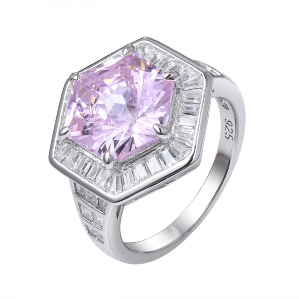 rosa Diamant erstellt spezielle Sechseckform 925 Verlobungsring aus Sterlingsilber 