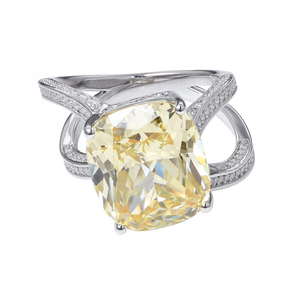 gelber Diamant im Kissenschliff erstellt 925 Ehering aus Sterlingsilber 
